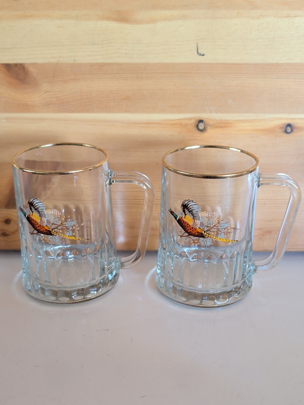 2 VTG. Tudor Dema ,   Pheasant Glass Beer Mugs. England🌟🌟🌟